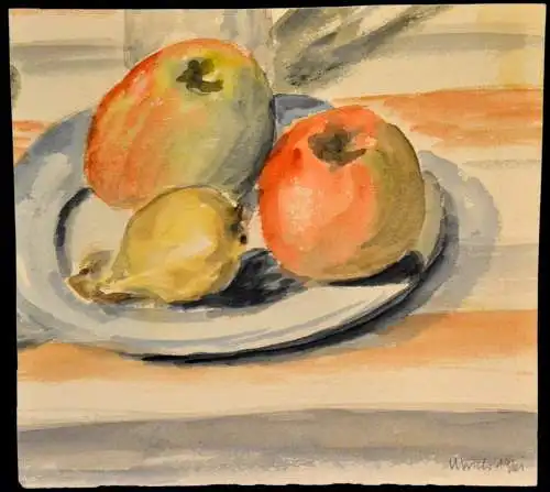 Aquarell,Ulrich,1961, Stilleben, drei Äpfel auf einem Teller, München