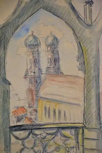 Aquarell,Ulrich,1957, München Sicht auf den Dom