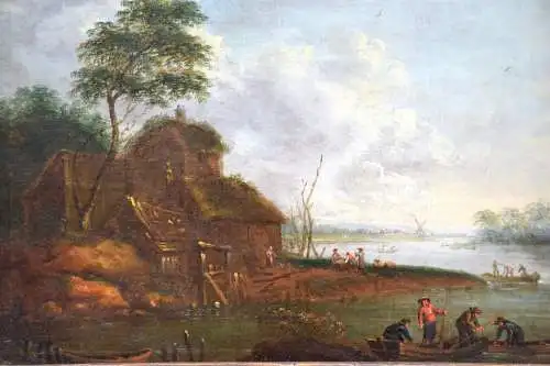 Gemälde, Öl auf Leinwand, rücks. bez.: Th.Heeremans, Fischer, Originalrahmen