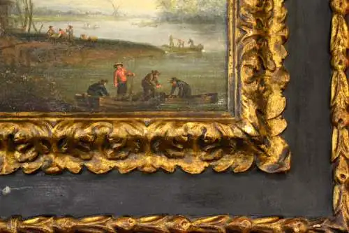 Gemälde, Öl auf Leinwand, rücks. bez.: Th.Heeremans, Fischer, Originalrahmen