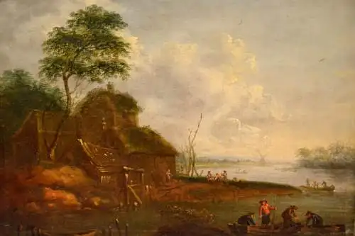 Gemälde, Öl auf Leinwand, rücks. bez.: Th.Heeremans, Fischer, Originalrahmen