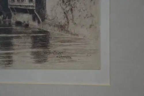 Radierung, Wasserturm zu Nürnberg, unleserlich signiert