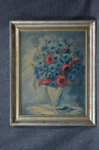 Ölbild auf Karton, Stilleben mit Blumen, dat. 1952, unbek. Maler