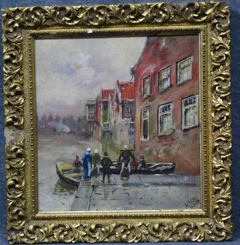 Ölgemälde, Holland, Gracht, Öl auf Leinwand, sign., dat. Ulz , 1899,mit Rahmen