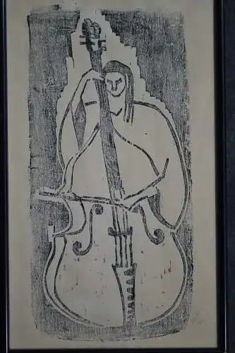 Holzdruck, Frau mit Bass, Heitzer 1975