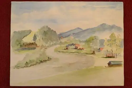 Aquarell,Ulrich,Landschaft Fluss und Rückseite Boot,1959