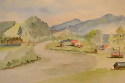 Aquarell,Ulrich,Landschaft Fluss und Rückseite Boot,1959