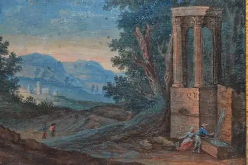 Gouache,Frankreich um 1760, italienische Landschaft mit Ruine.