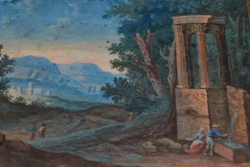 Gouache,Frankreich um 1760, italienische Landschaft mit Ruine.