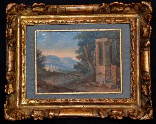 Gouache,Frankreich um 1760, italienische Landschaft mit Ruine.