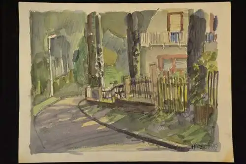 Aquarell, Sign. HB Zostra, Strassenszene, 36x48 cm