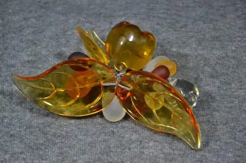 Glas, Modeschmuck, Brosche, Blätter mit Trauben