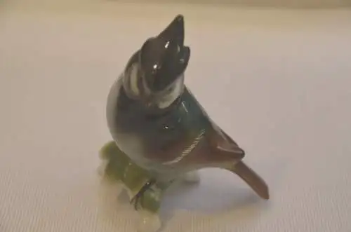  Porzellan, Vogel,Haubenmeise, handbemalt