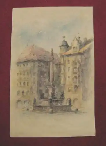 Aquarell,München,Marienplatz,Mariensäule, Künstler, Fred Joachim Dietrich