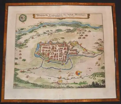 Kupferstich,koloriert, Karte der Stadt Memmingen samt Belagerung, 1634,Original