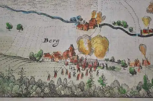 Kupferstich,koloriert, Karte der Stadt Memmingen samt Belagerung, 1634,Original