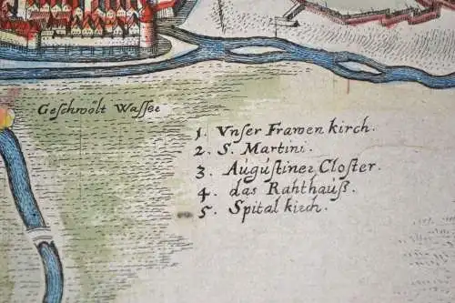 Kupferstich,koloriert, Karte der Stadt Memmingen samt Belagerung, 1634,Original