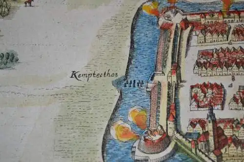 Kupferstich,koloriert, Karte der Stadt Memmingen samt Belagerung, 1634,Original