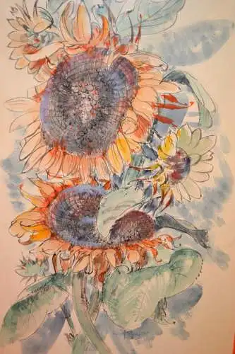 Aquarell, Sonnenblumen,sign. Wolf Thaler, gerahmt, 76,6 x 51,8 cm