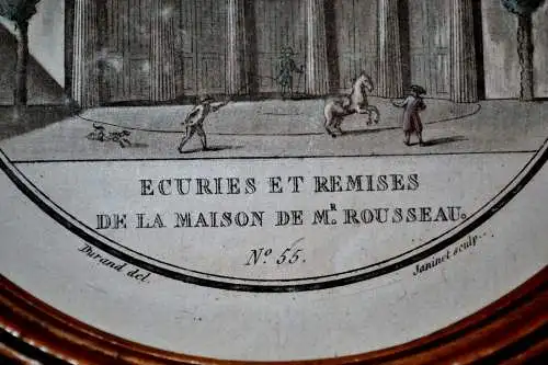 Kupferstich ,kol., Stallungen u. Remisen im Haus v.J.J. Rousseau, 18.Jhdt.