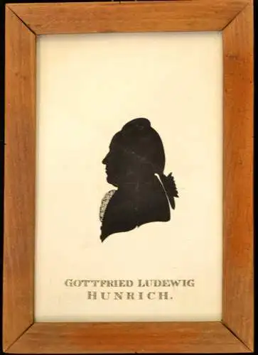 Silhoutte,getuschter Schattenriss, Gottfried Ludewig Hunrich, um 1850,gerahmt,.