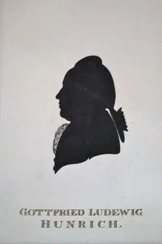 Silhoutte,getuschter Schattenriss, Gottfried Ludewig Hunrich, um 1850,gerahmt,.