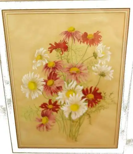 Aquarell,Wasserfarben,Blumenstrauß,Margeriten,ca.1930,Passepartout,verglast