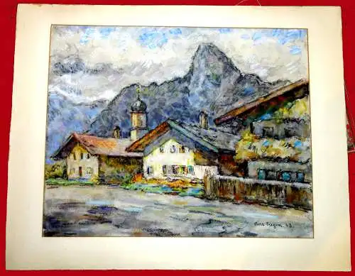 Zeichnung,Pastellkreide,Garmisch,Curt Ziegra,1943,auf Pappe gezeichnet