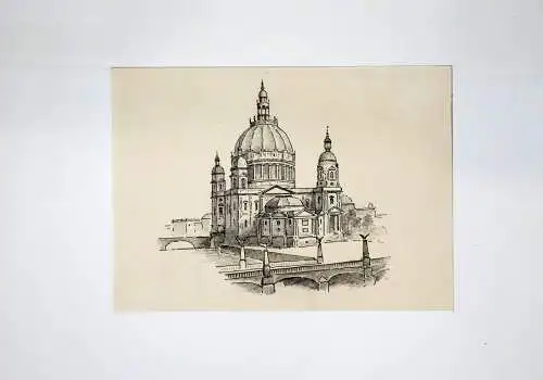 Drawing, ink and pencil, Berlin cathedral on Museumsinsel at Friedrichsbrücke