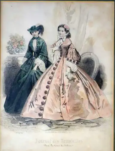 Stahlstiche, 2Stck.koloriert,Damenmode,ca 1870. Journal des Demoiselles, gerahmt