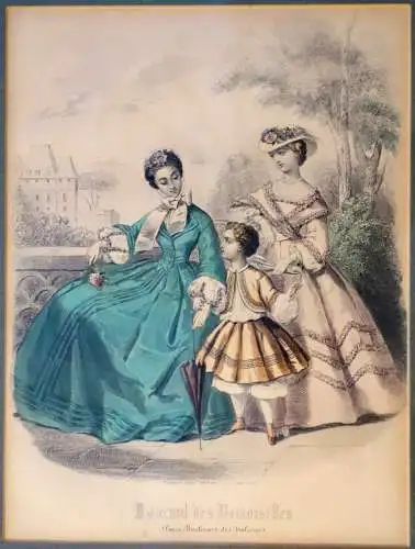 Stahlstiche, 2Stck.koloriert,Damenmode,ca 1870. Journal des Demoiselles, gerahmt