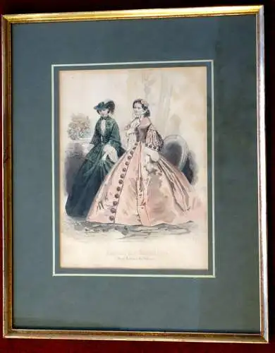 Stahlstiche, 2Stck.koloriert,Damenmode,ca 1870. Journal des Demoiselles, gerahmt