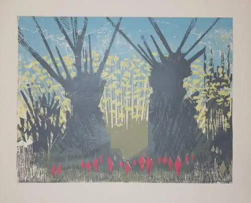 Landschaft mit Blumen und Bäumen,Expressionismus, Lithographie, unbek. Künstler