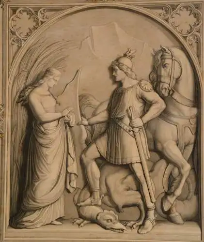 Grafik,Kupferstich,St.Georg,Basrelief von Schwanthaler,gest. von Amsler,