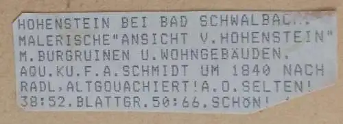 Ansicht von Hohenstein - Aquatinta im Passepartout unter Glas, gerahmt, 19. Jhdt