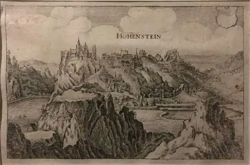 HOHENSTEIN - Original Kupferstich von Matthäus Merian um 1640 im Passepartout