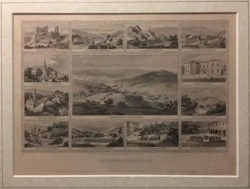 LANGENSCHWALBACH - Original Stahlstich um 1840 im Passepartout unter Glas