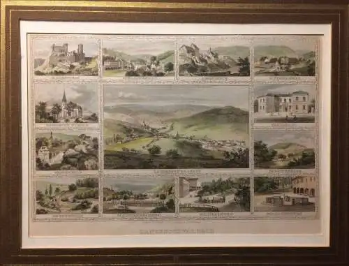 LANGENSCHWALBACH - Colorierter Stahlstich um 1840 im Passepartout unter Glas