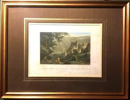 Schloß Hohenstein -Colorierter Stahlstich um 1840 im Passepartout unter Glas