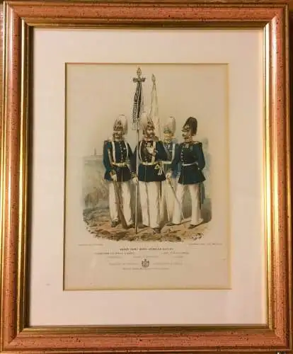 3 colorierte Lithographien Soldaten in preussischen Uniformen, Carl F. Schindler