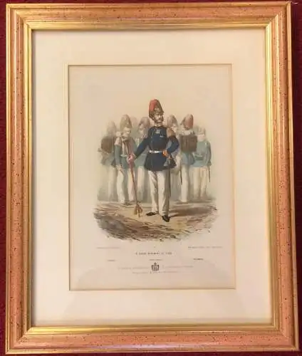 3 colorierte Lithographien Soldaten in preussischen Uniformen, Carl F. Schindler