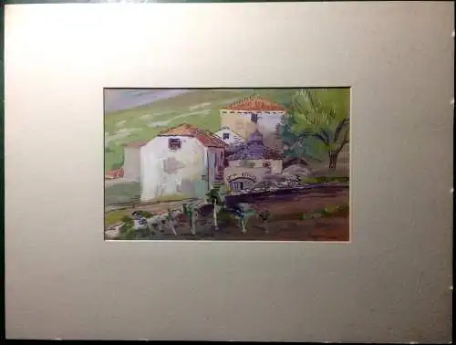 Aquarell „Polače, Mljet “, 1959, signiert, im Passepartout-Rahmen