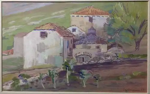 Aquarell „Polače, Mljet “, 1959, signiert, im Passepartout-Rahmen