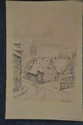 Bleistiftzeichnung, Dorf, Rathing 1944