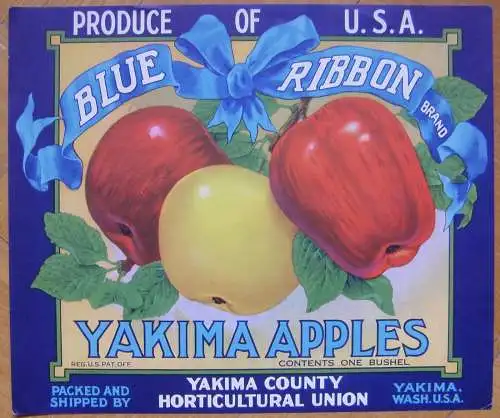FRUIT / VEGETABLES LABLE BLUE RIBBON YAKIMA APPPLES 