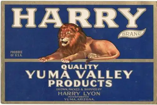FRUIT / VEGETABLES LABEL HARRY QUALITY YUMA VALLEY PRODUCTS 