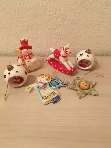 Porzellan Weihnachtsschmuck, 6 Stück, 20.Jhdt