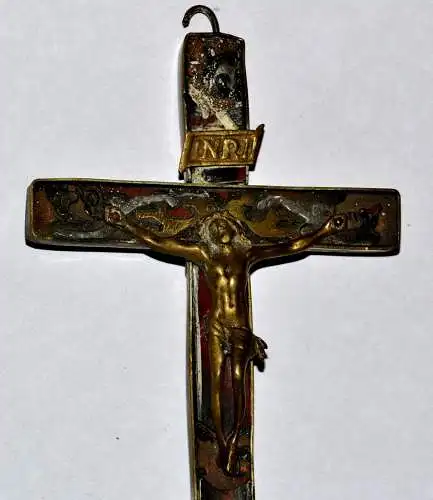 Kruzifix,Holz+Metall,mit Ornamenteinlagen,wohl Barock,18.Jhdt,