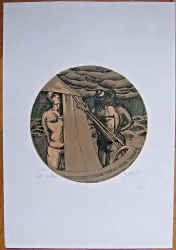 Moderne Original-Lithographie „Zelt am Meer“ signiert, Blatt 41 von 100