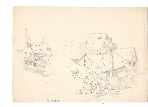 Lithographie, Nürnberg ,Skizze mit der Ansicht im 18. Jhdt.